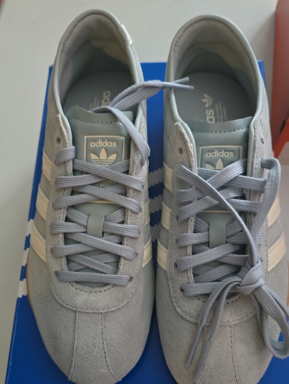 adidas Grey Suede Sneakers with White Stripes